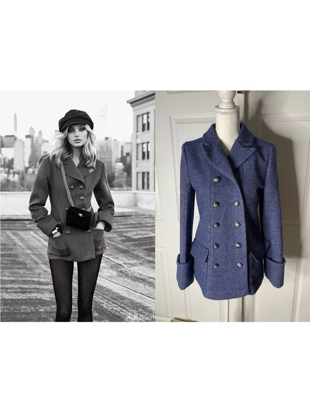 Wool-Blend Double-Breasted Peacoat Jacket - Blue